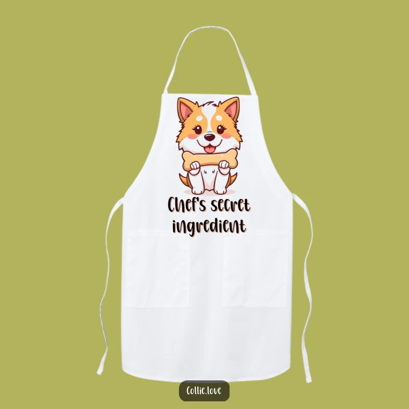 Funny Kawaii Collie Apron, Proud Chef Dog Bone Holder, Kitchen Collie Gift
