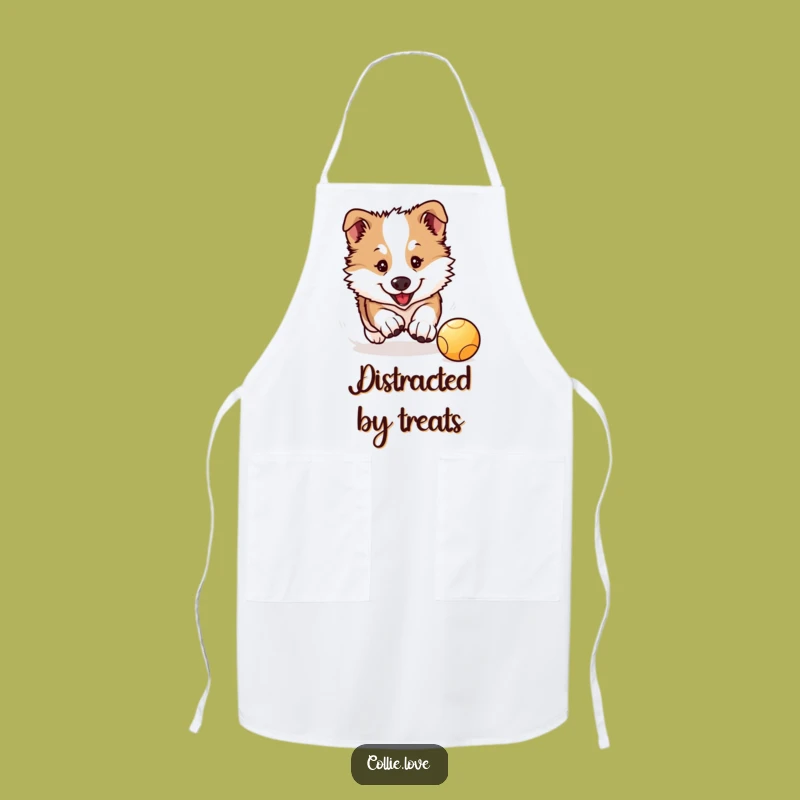 Funny Collie Puppy Apron: Kawaii Collie Chases Ball, Fun in the Kitchen