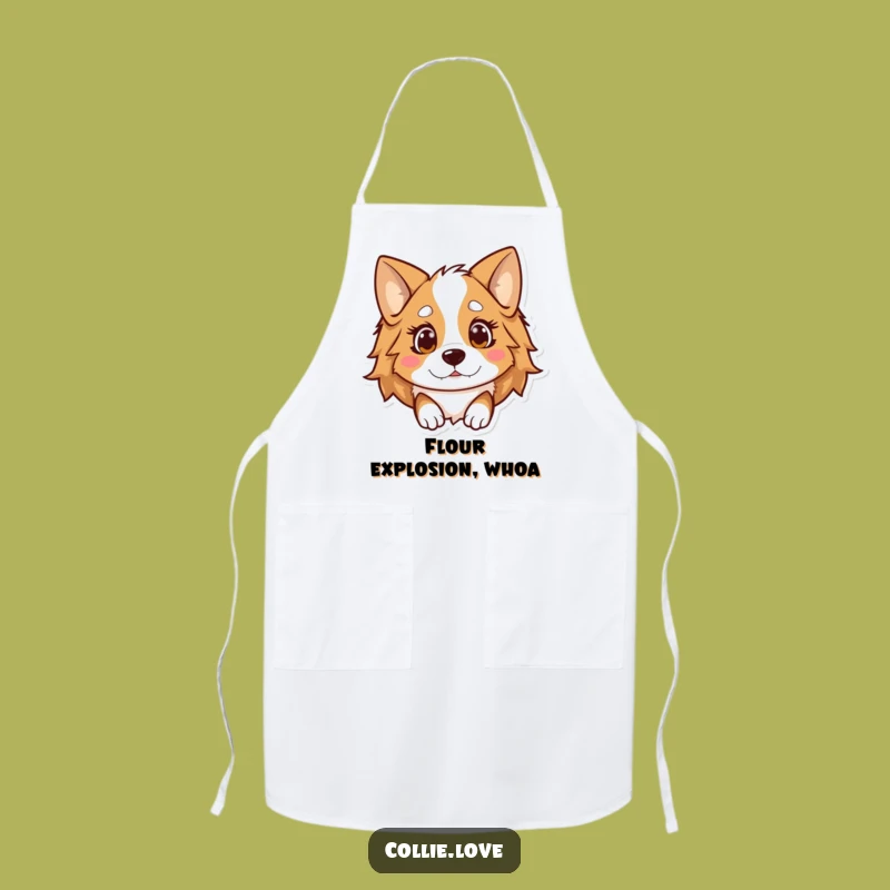 Funny Kawaii Collie Apron, Surprise Chef Ears Flopped, Kitchen Collie Gift