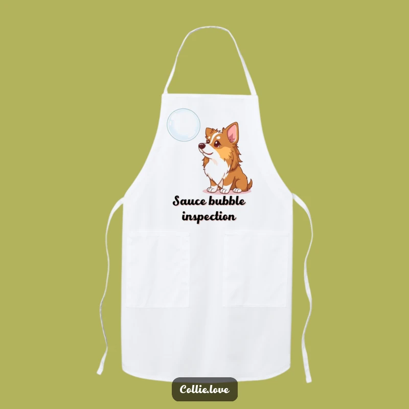 Funny Collie Dog Apron: Kitchen Curiosity with Bubble Design, Unique Chef Gift