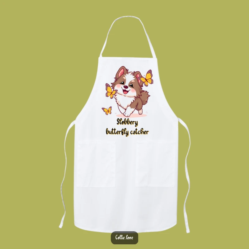 Funny Collie Dog Apron: Kitchen Humor with Butterfly Chase, Perfect Chef Gift