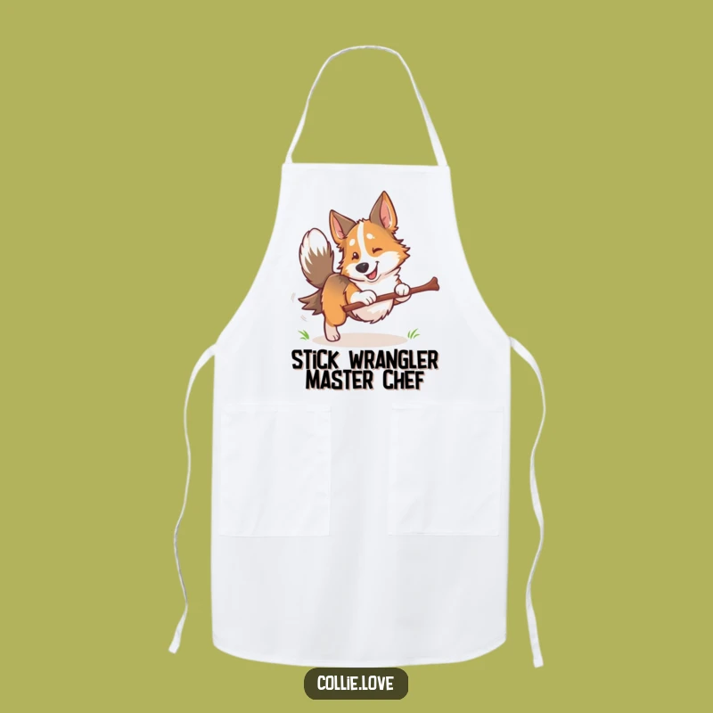 Funny Collie Dog Fetching Stick Apron: Cook with Canine Cuteness and Humor