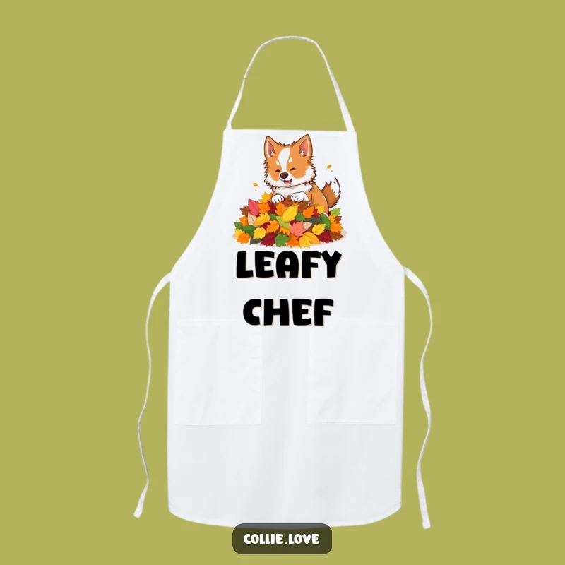 Funny Collie Leaf Pile Apron: Playful Kitchen Companion for a Humorous Gift