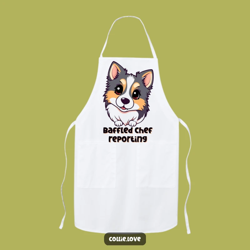 Funny Kawaii Collie Apron: Chef’s Inquisitive Head Tilt, a Great Funny Gift