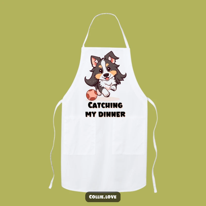 Funny Kawaii Collie Floppy Ears Apron - Cooking Dog Chasing Ball Wear