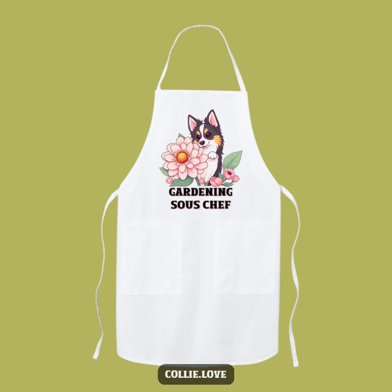Funny Collie Flower Peek Apron: Cook with a Touch of Playfulness