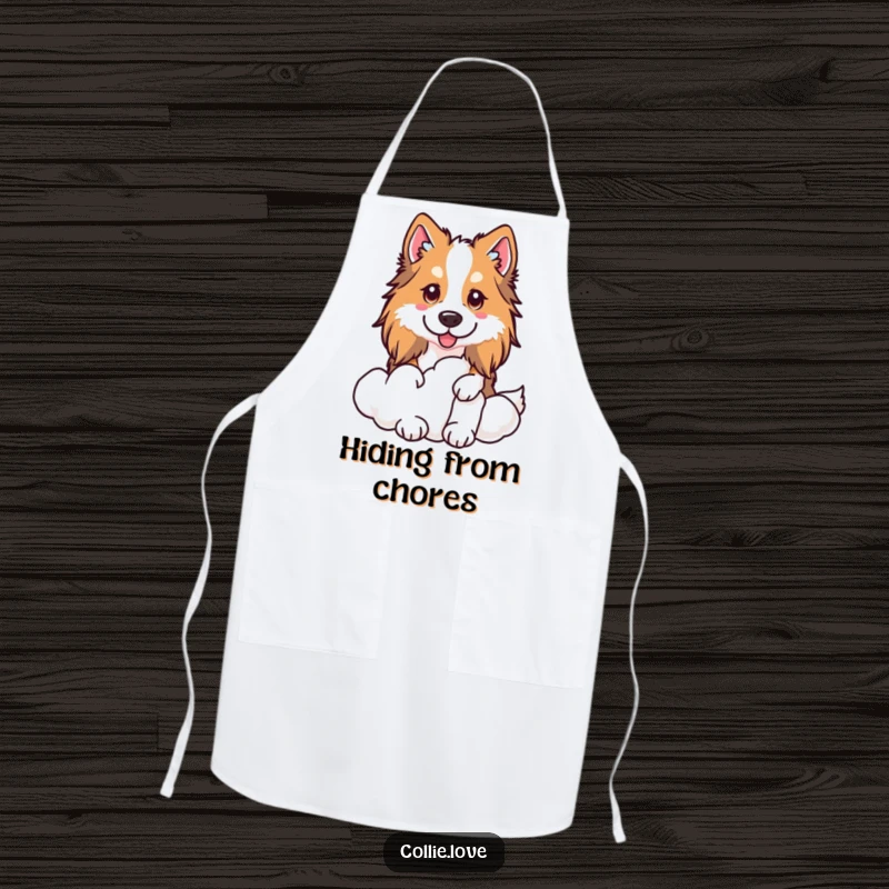 Funny Kawaii Collie Apron, a dog peeking from a cloud, great for cooking.