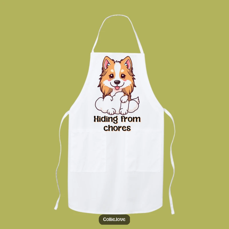 Funny Kawaii Collie Apron, Cloud Chef Peek, Kitchen Collie Fun Gift