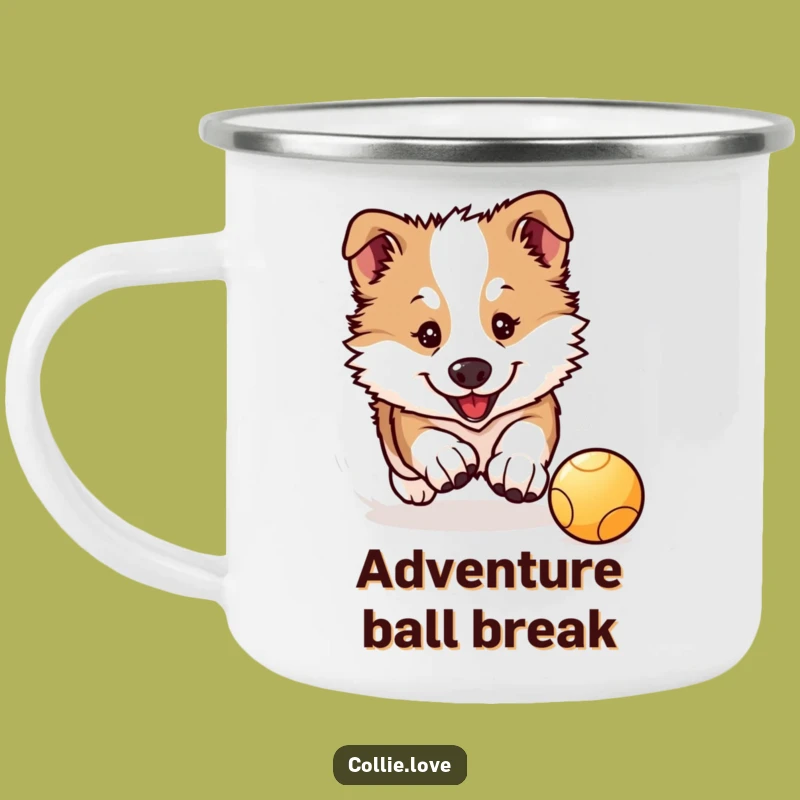 Funny Collie Puppy Camping Mug: Durable Mug with Kawaii Pup for Outdoors