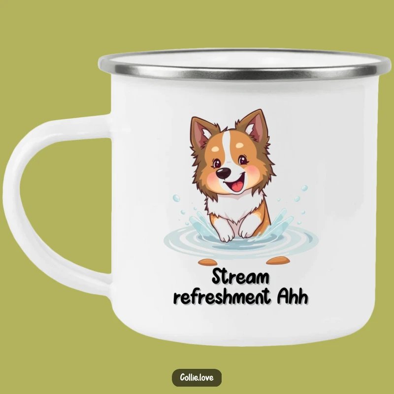 Collie Stream Splashing Camping Mug: Adventure Fueled by Watery Joy