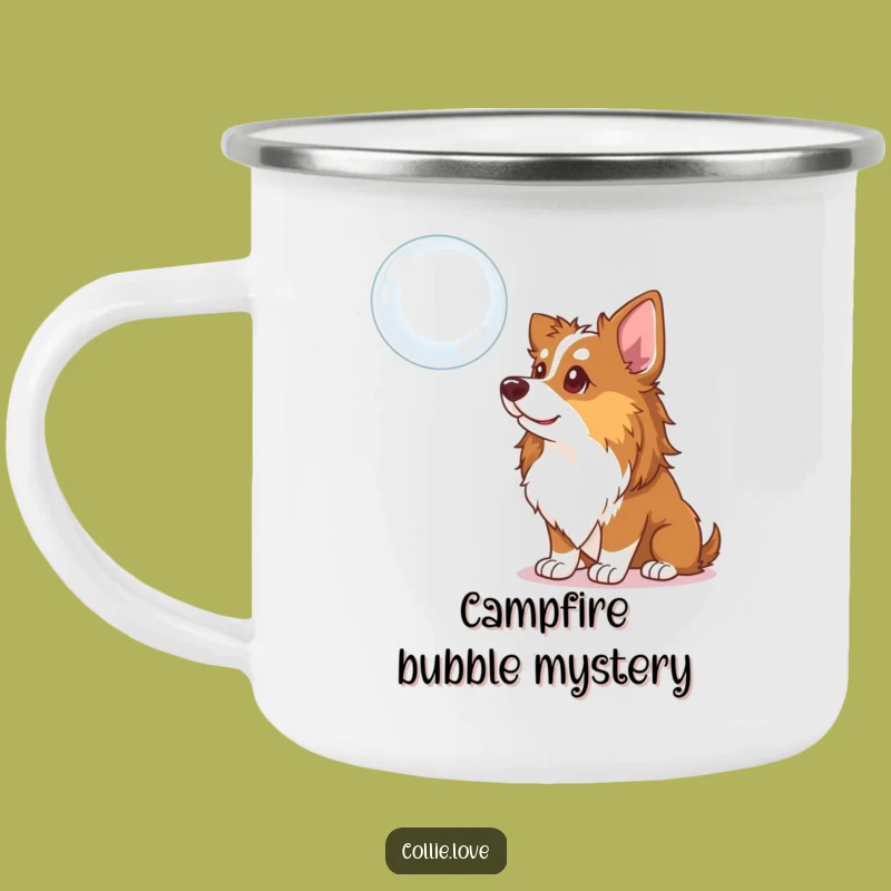 Funny Collie Dog Camping Mug: Curious Bubble Watcher, Durable and Humorous Outdoor Gift
