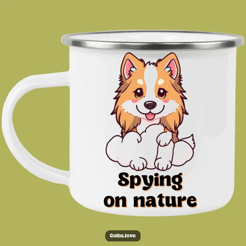 Funny Kawaii Collie Camping Mug, Cloud Peeker Drinkware, Outdoor Collie Fun Gift
