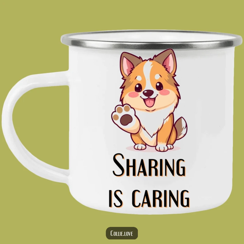 Funny Kawaii Collie Camping Mug, Friendly Paw Drinkware, Outdoor Collie Fun Gift