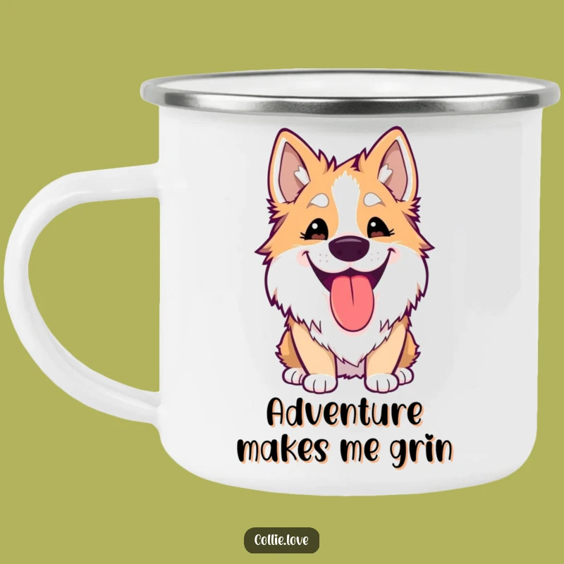 Funny Kawaii Collie Camping Mug: Silly Grin, Ultimate Funny Gift