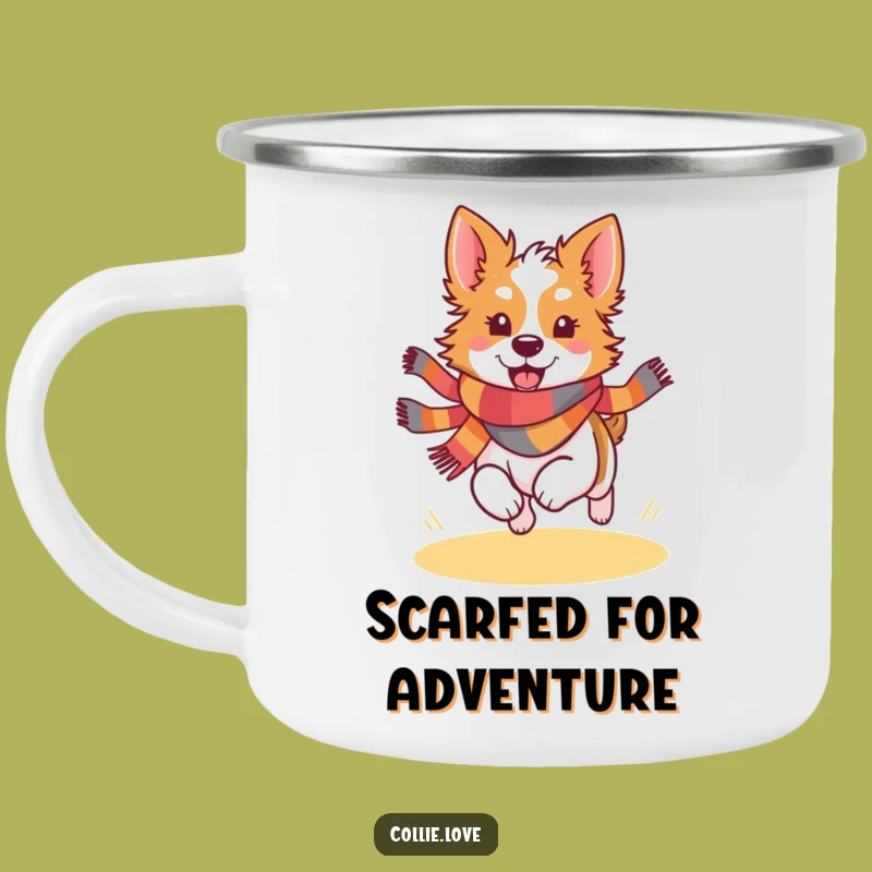 Funny Kawaii Collie Scarf Camping Mug - Festive Dog Outdoor Cup