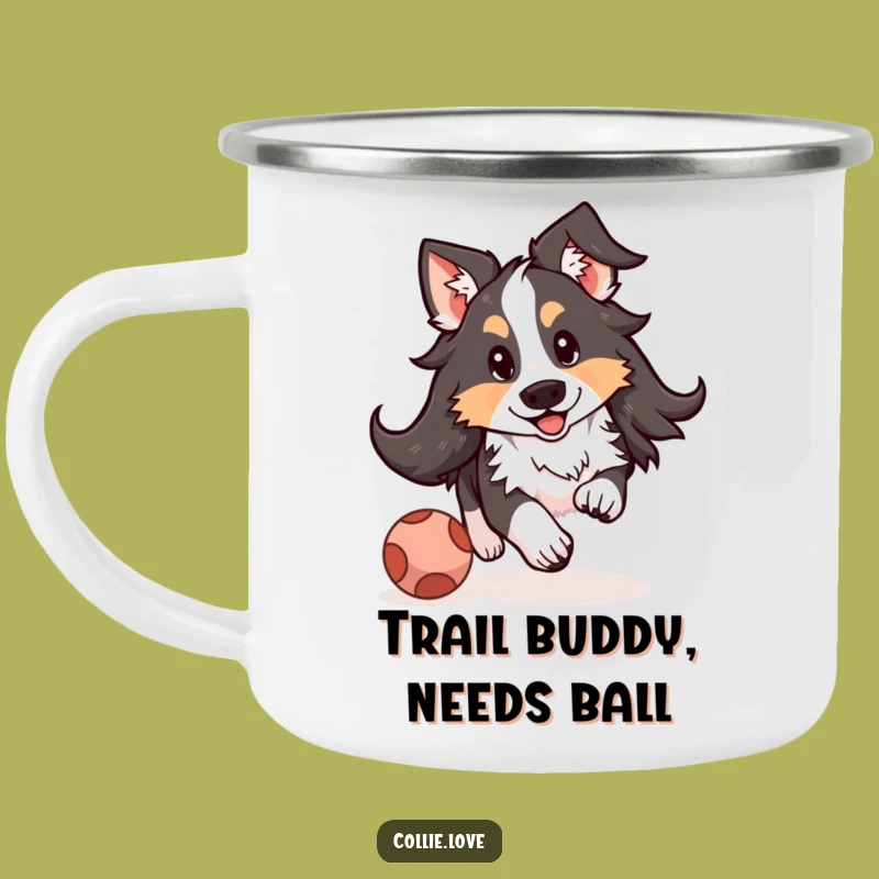 Funny Kawaii Collie Floppy Ears Camping Mug - Outdoor Dog Chasing Ball Cup