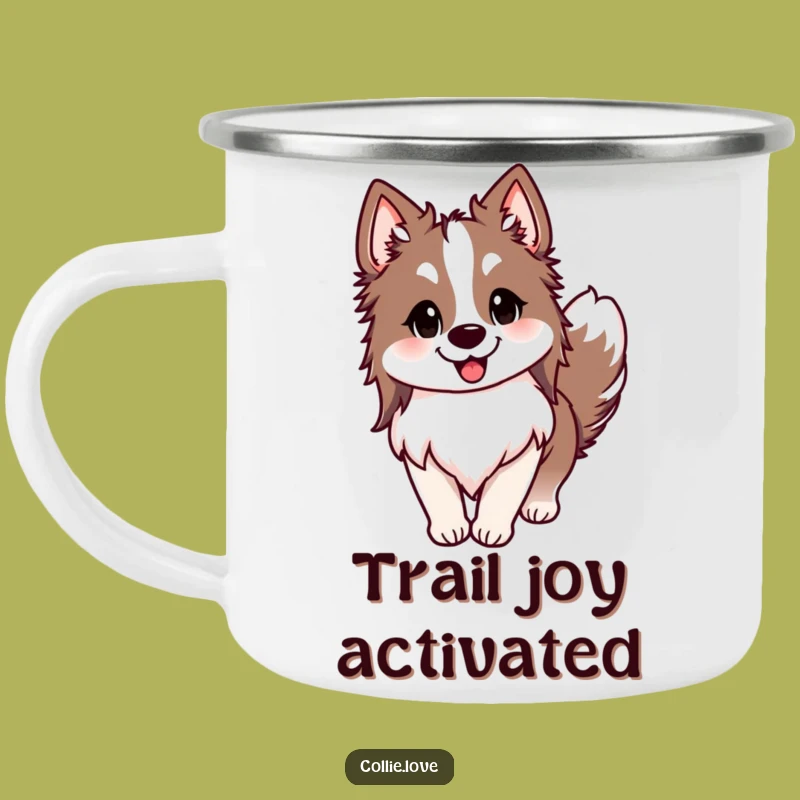 Funny Happy Collie Wagging Camping Mug - Hilarious Dog Camp Companion