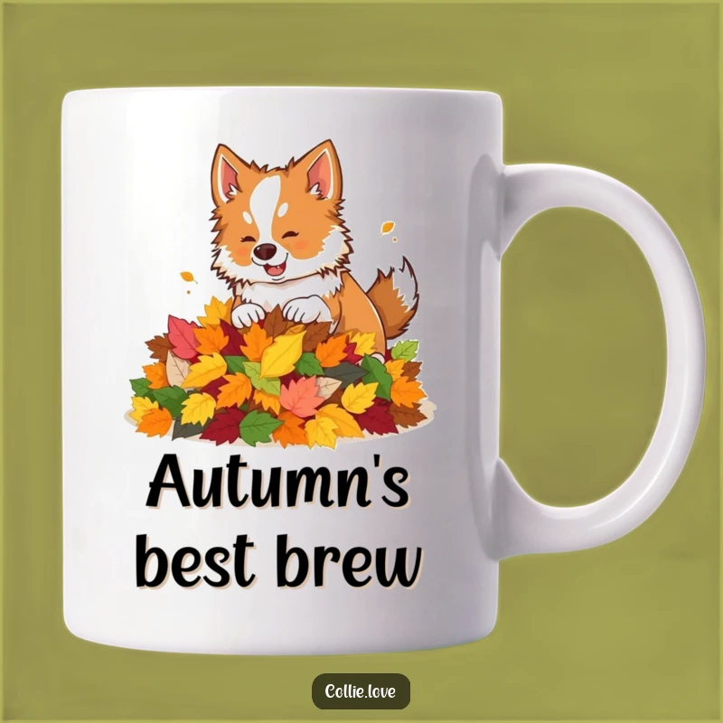 Funny Collie Leaf Pile Mug: Playful Dog Design for a Happy Gift