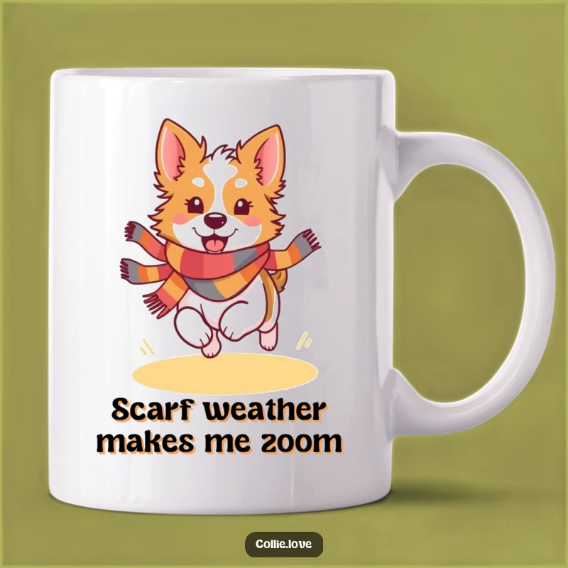Funny Kawaii Collie Scarf Mug - Festive Dog Running Joyfully Gift Cup
