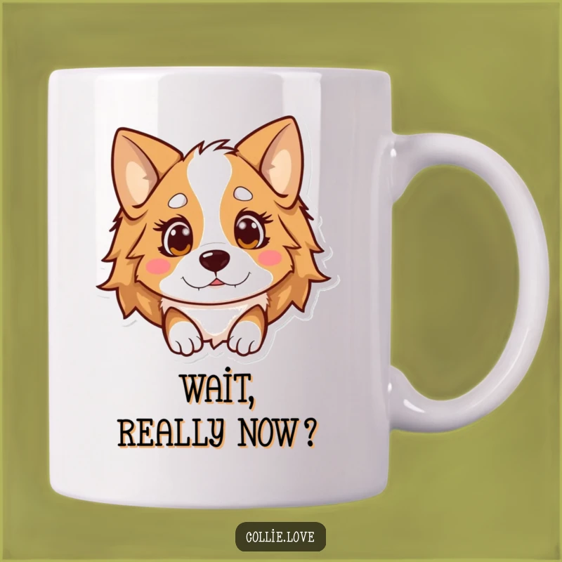 Funny Kawaii Collie Surprise Mug, Shocked Dog Ears Flopped, Hilarious Collie Gift