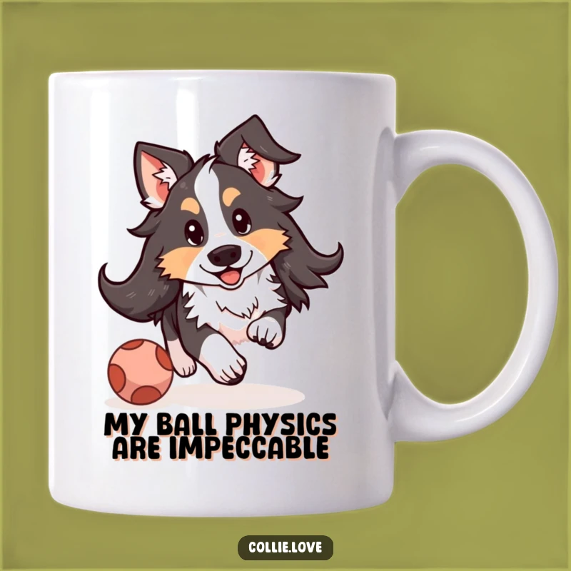 Funny Kawaii Collie Floppy Ears Mug - Adorable Dog Chasing Ball Gift