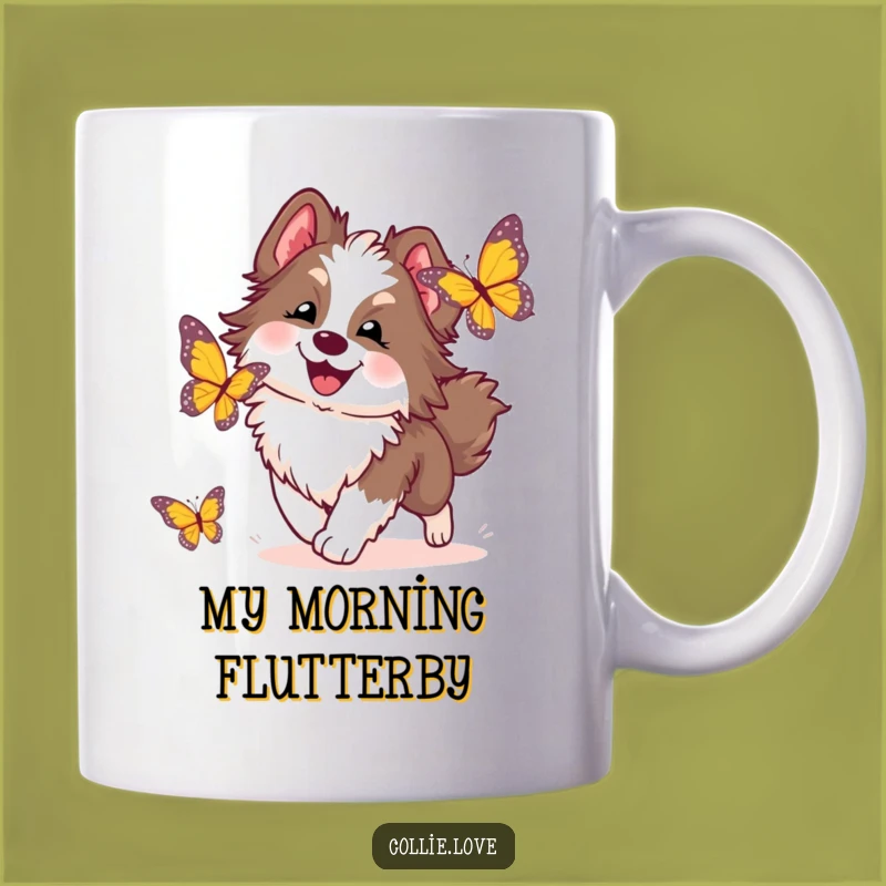 Funny Collie Dog Chasing Butterfly Mug: A Joyful and Whimsical Gift for Dog Lovers