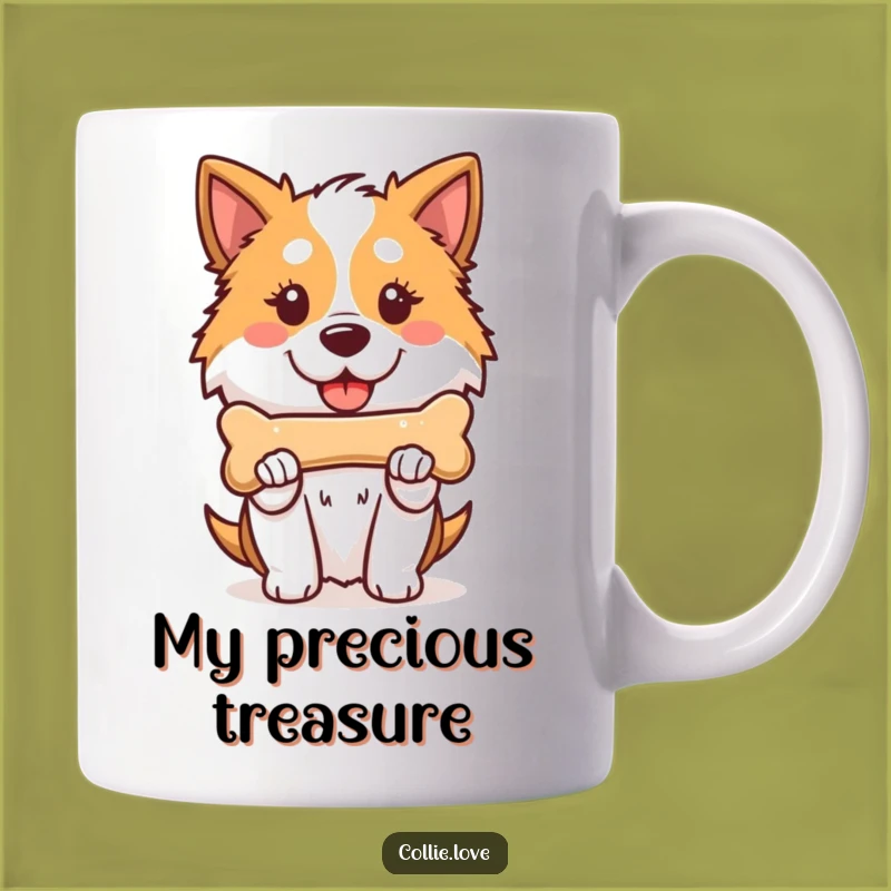 Funny Kawaii Collie Mug Gift, Proud Dog Holding Bone, Perfect for Collie Lovers
