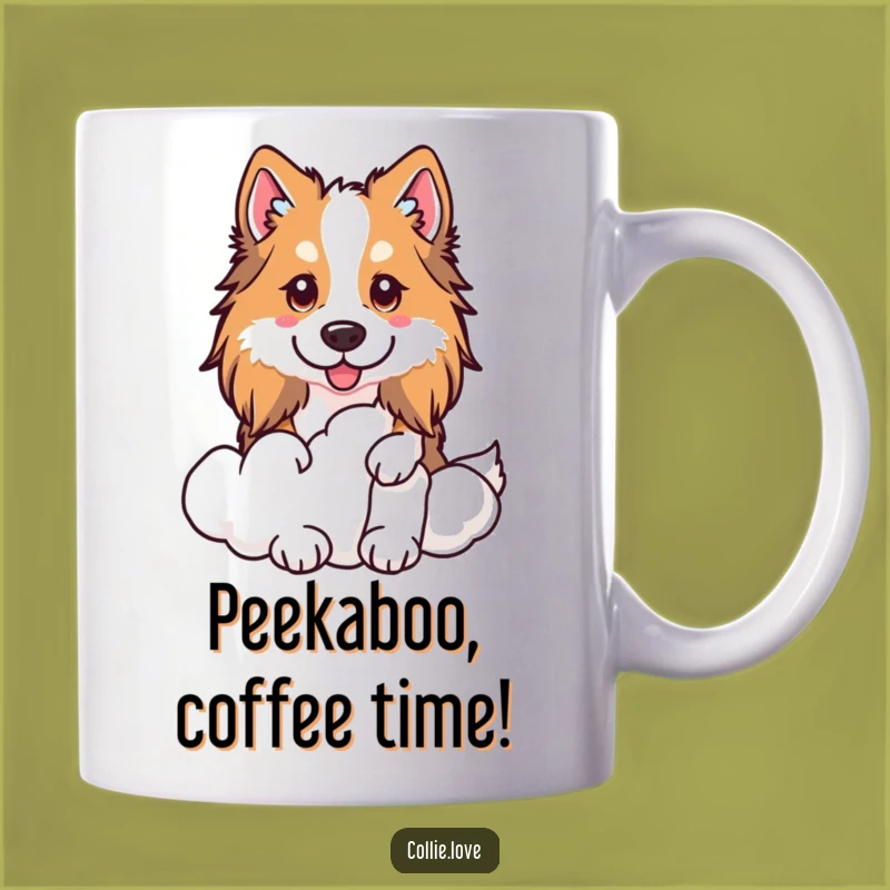 Funny Kawaii Collie Cloud Mug, Peeking Dog Surprise, Whimsical Collie Gift