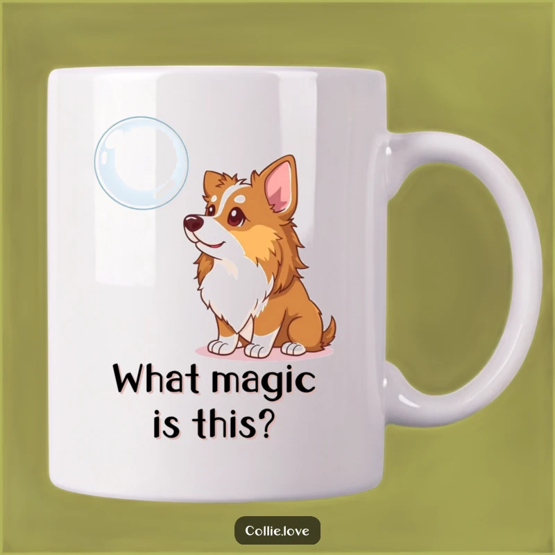 Funny Collie Dog Bubble Mug: Curious Head Tilt, Whimsical and Humorous Gift for Dog Lovers