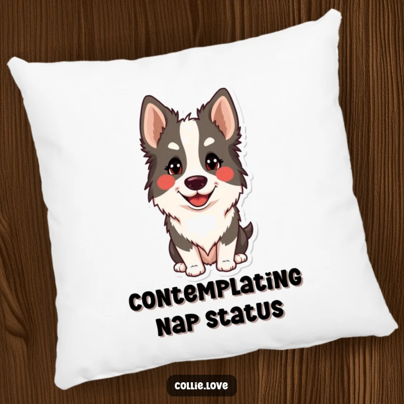 Funny Collie smile pillow with a dog showing off its happy head tilt. Soft and humorous funny gift.