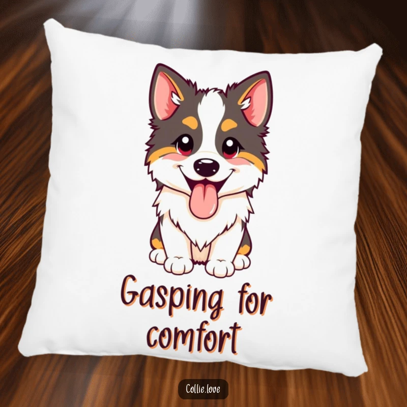 Funny happy Collie panting pillow with its tongue out. Soft and humorous funny gift.