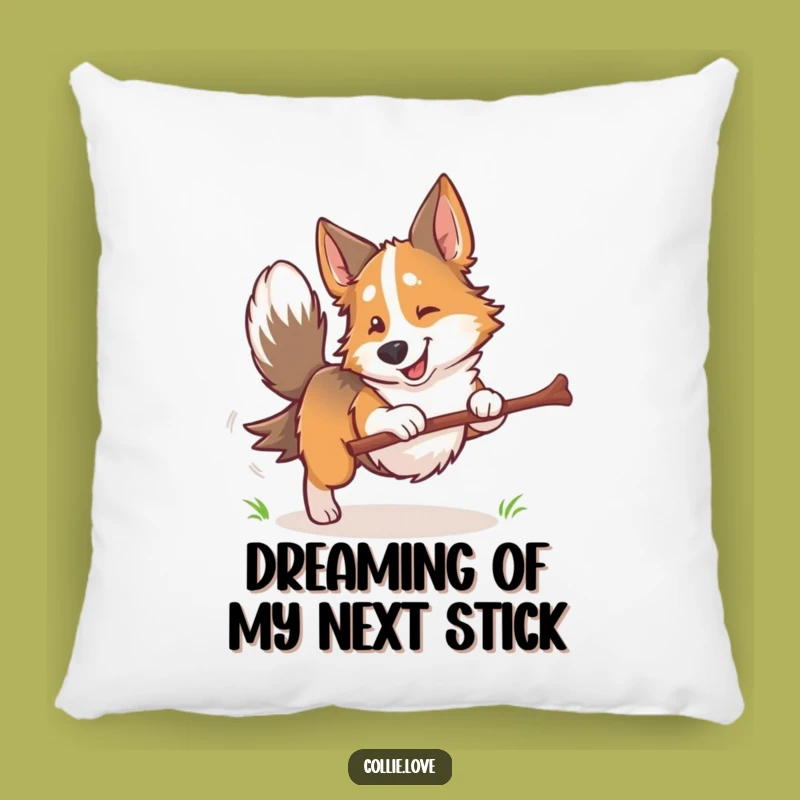 Funny Collie Dog Fetching Stick Pillow: Cuddle Up with Canine Comedy