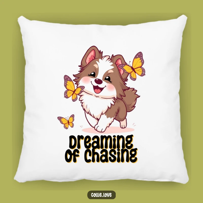 Funny Collie Dog Pillow: Soft and Humorous Butterfly Chase Cushion, Cozy Gift Idea