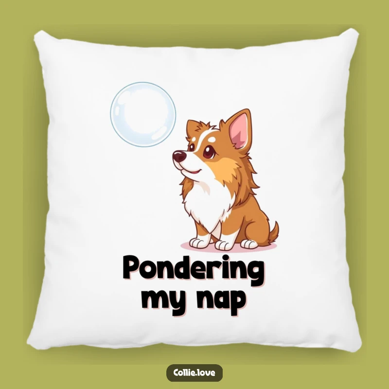 Funny Collie Dog Pillow: Soft Cushion with Curious Bubble Watcher, Cozy Humorous Gift
