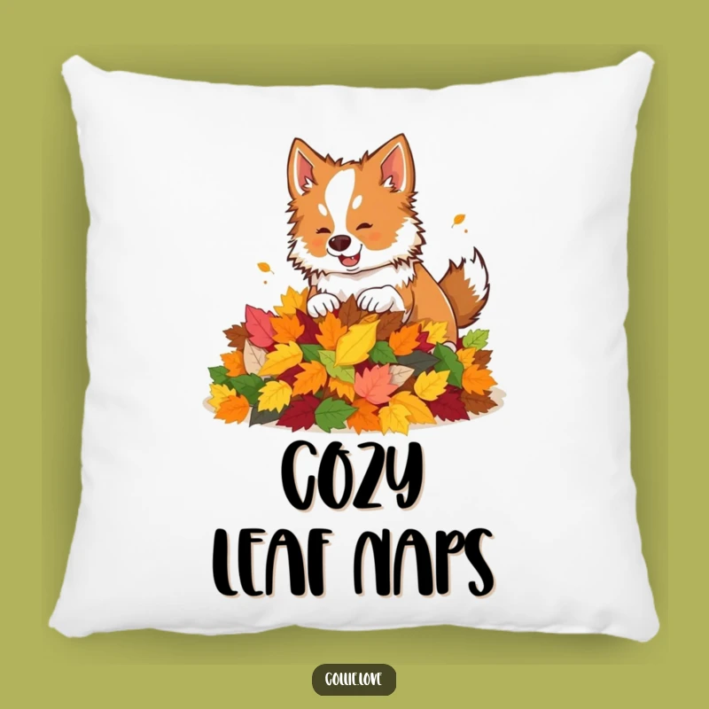 Funny Collie Leaf Pile Pillow: Cozy Autumn Vibes with a Playful Dog