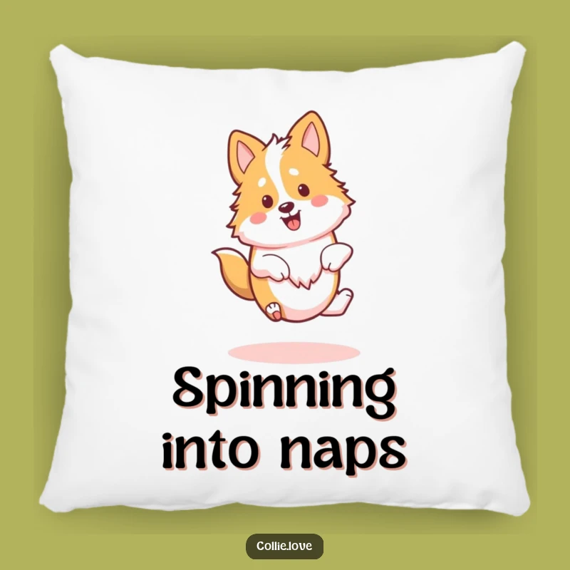 Funny Kawaii Collie Pillow, Happy Spin Comfort, Cozy Collie Decor Gift