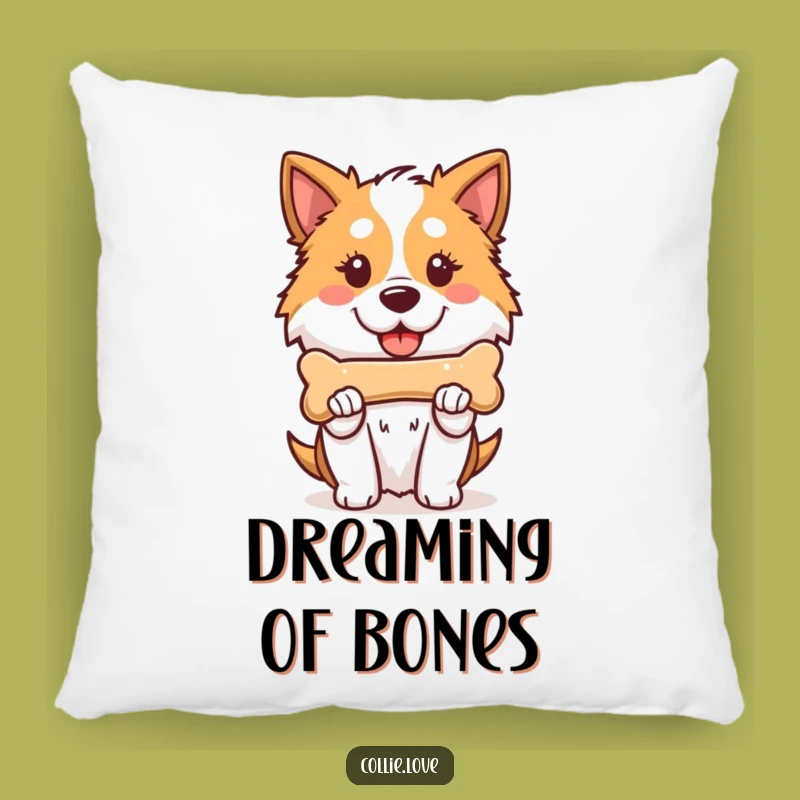 Funny Kawaii Collie Pillow, Proud Dog Bone Cushion, Cozy Collie Home Decor Gift