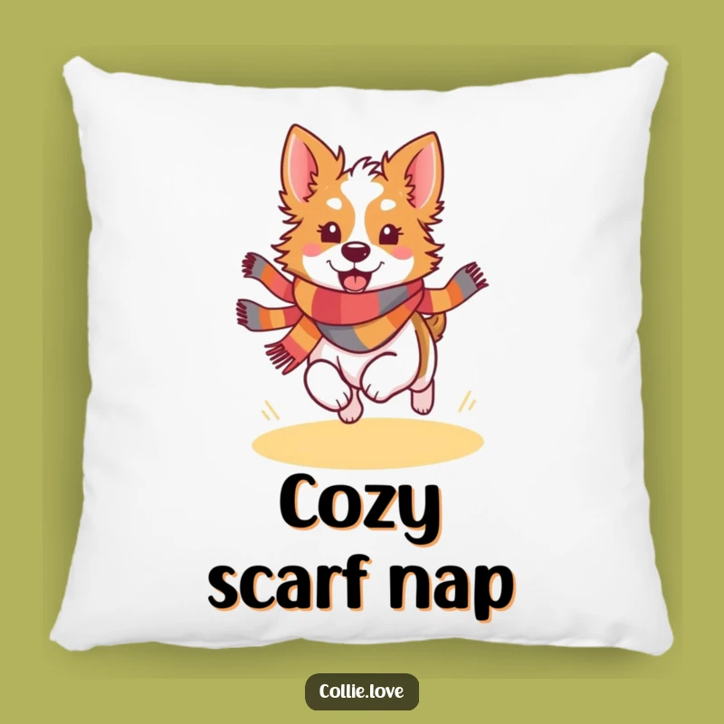 Funny Kawaii Collie Scarf Pillow - Cozy Joyful Dog Cushion
