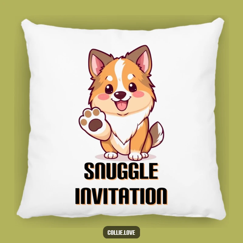 Funny Kawaii Collie Pillow, Friendly Paw Comfort, Cozy Collie Decor Gift