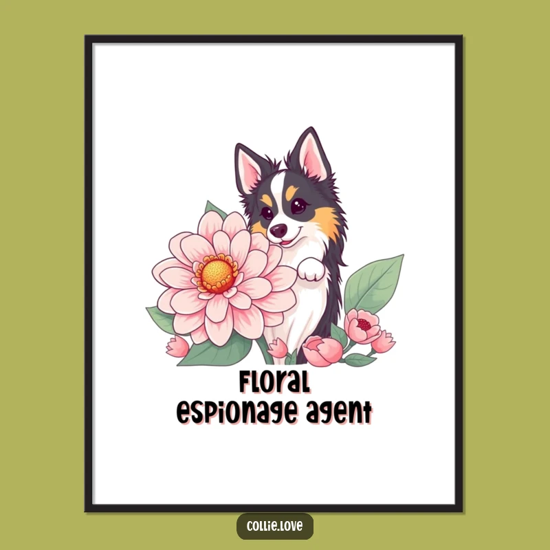 Funny Collie Flower Peek Digital Print: Instant Whimsy for Your Walls