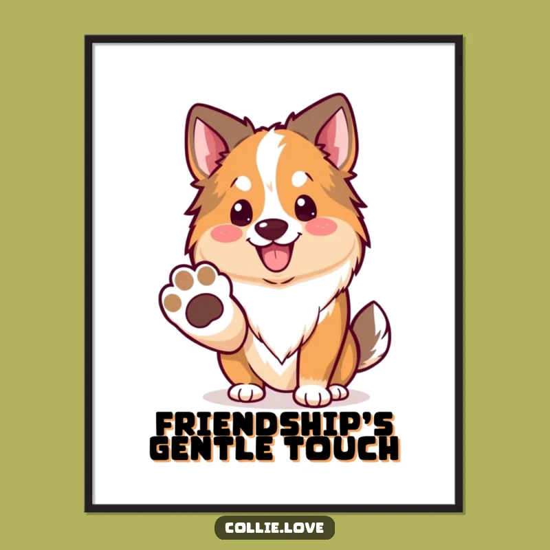 Funny Kawaii Collie Digital Art, Friendly Paw Printable, Instant Collie Decor Gift
