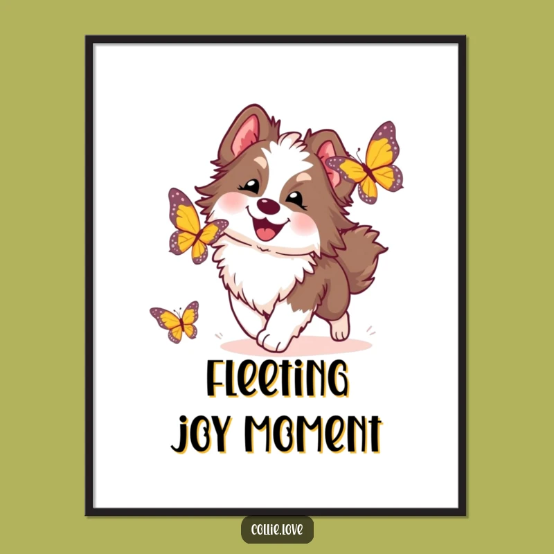 Funny Collie Dog Art Print: Joyful Butterfly Chase Digital Download, Humorous Gift