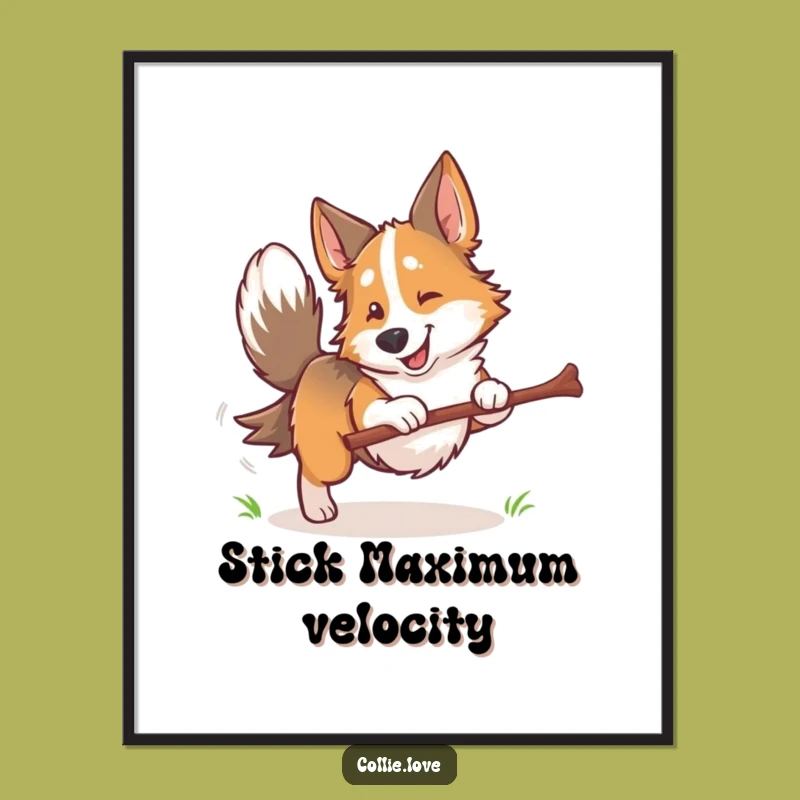 Funny Collie Dog Fetching Stick Digital Art: Instantly Downloadable Canine Ecstasy