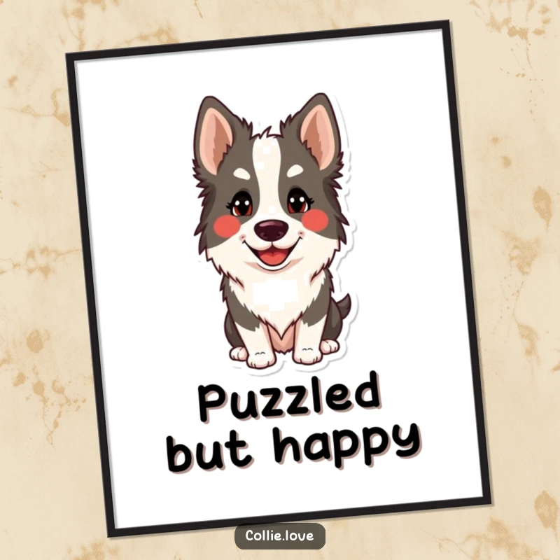 Funny Collie head tilt digital art print, capturing a dog's happy and curious expression. Instant wall art funny gift.