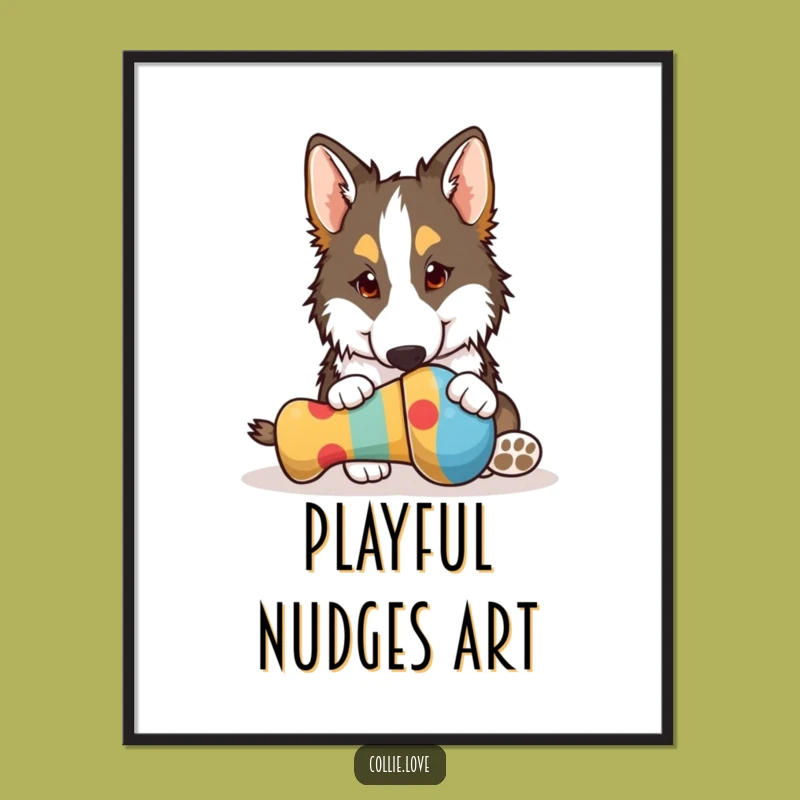 Funny Collie Nudging Toy Digital Art - Hilarious Dog Art Print