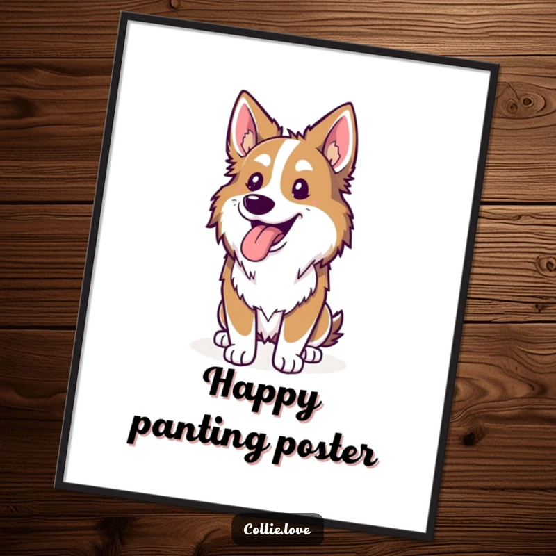 Funny Collie digital art print, tongue lolling out, panting happily after a run, a hilarious artwork of canine enjoyment, perfect funny gift.
