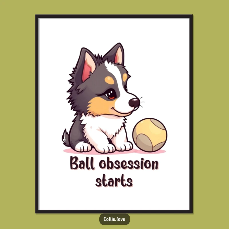 Funny Collie Puppy Ball Focus Digital Art - Hilarious Dog Wall Decor