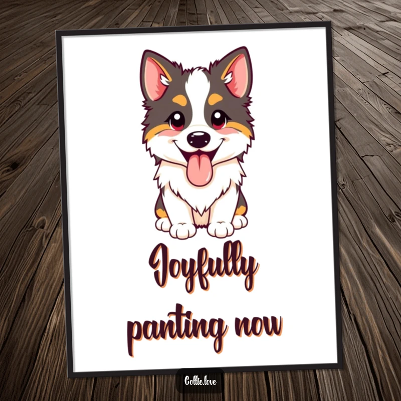 Funny happy Collie panting digital art print with its tongue out, radiating pure joy. Instant funny gift.