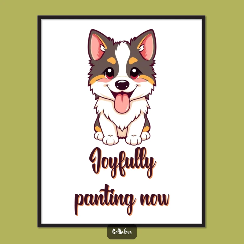 Funny Happy Collie Panting Digital Print: Instant Joy for Walls