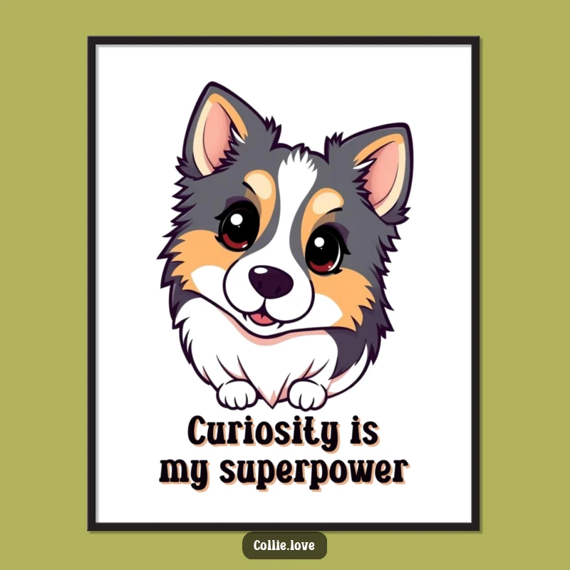 Funny Kawaii Collie Digital Art: Inquisitive Head Tilt Print, Unique Funny Gift